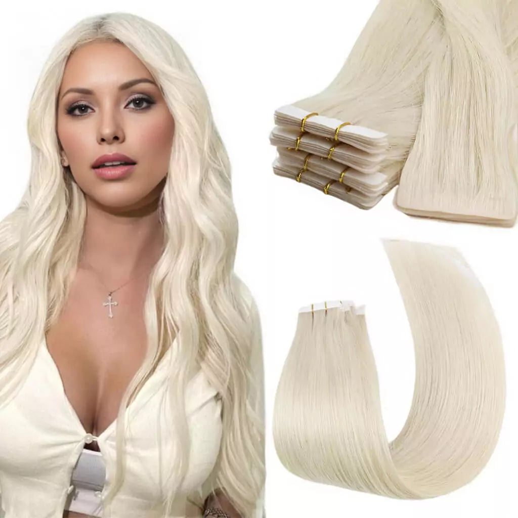 Extensii cu bandă adezivă invizibilă Blond Deschis #60