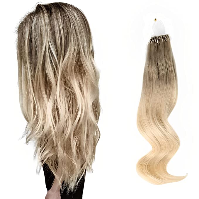 Extensii de par cu microring Ombre saten deschis cu blond