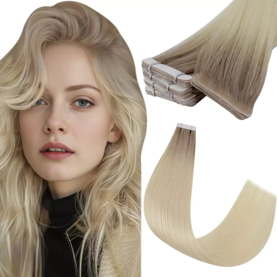 Extensii cu bandă adezivă invizibilă Ombre Saten Deschis Blond
