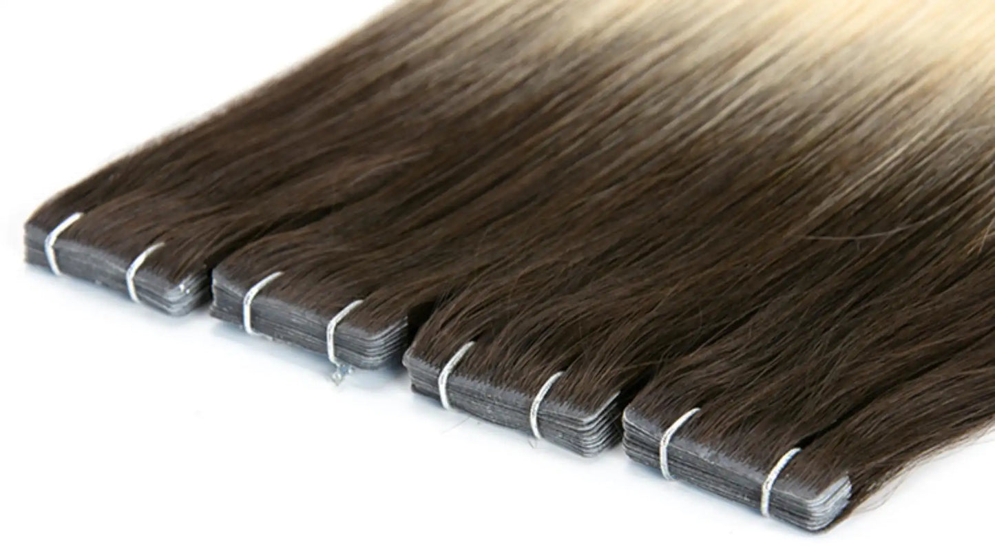 Extensii cu bandă adezivă invizibilă Ombre Saten Ciocolatiu/Blond Deschis