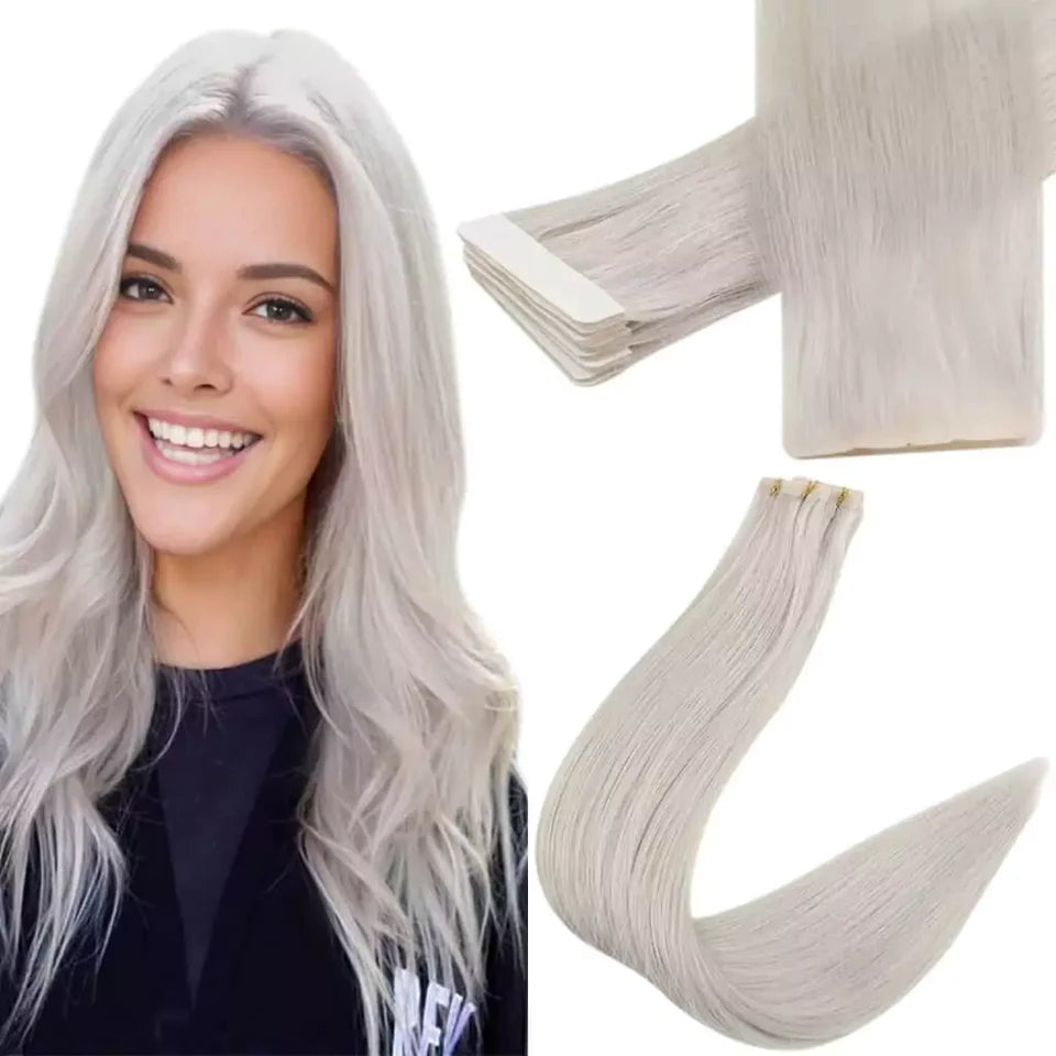 Extensii cu bandă adezivă invizibilă Blond Silver