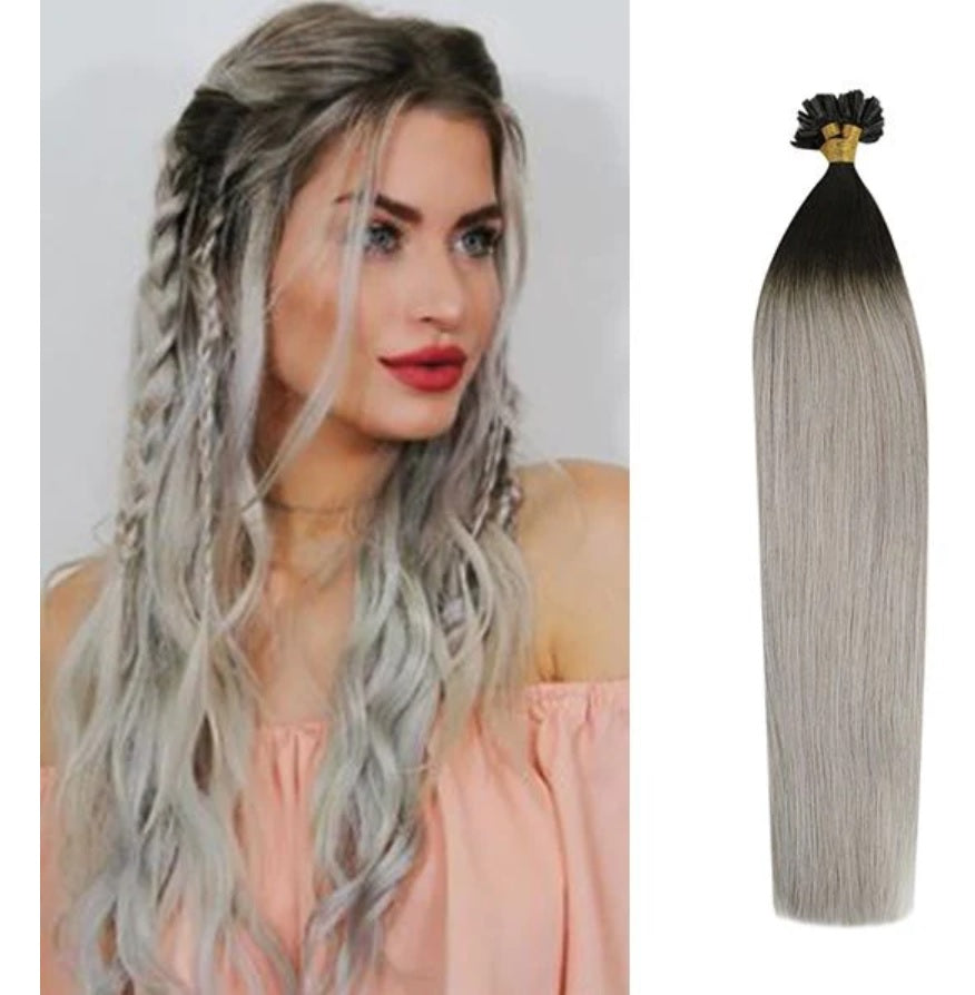 Extensii de păr cheratină Ombre Brunet/Gri