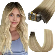 Extensii cu bandă adezivă invizibilă Ombre Saten Ciocolatiu/Blond Deschis
