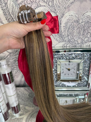 Extensii Tape On Par Natural Rusesc Balayage Saten Ciocolatiu Sate Aluna