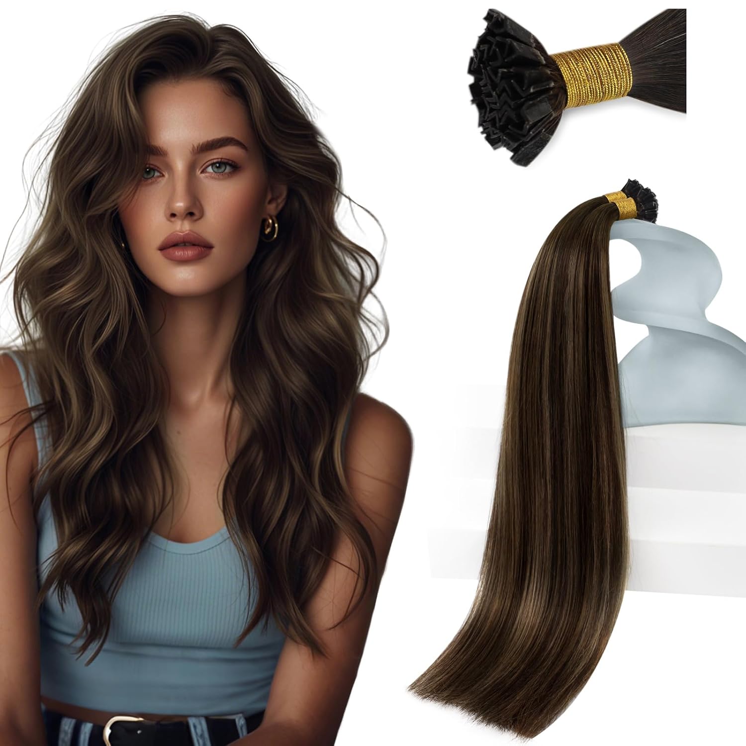 Extensii de par cheratina Balayage Saten Ciocolatiu blond  Inchis