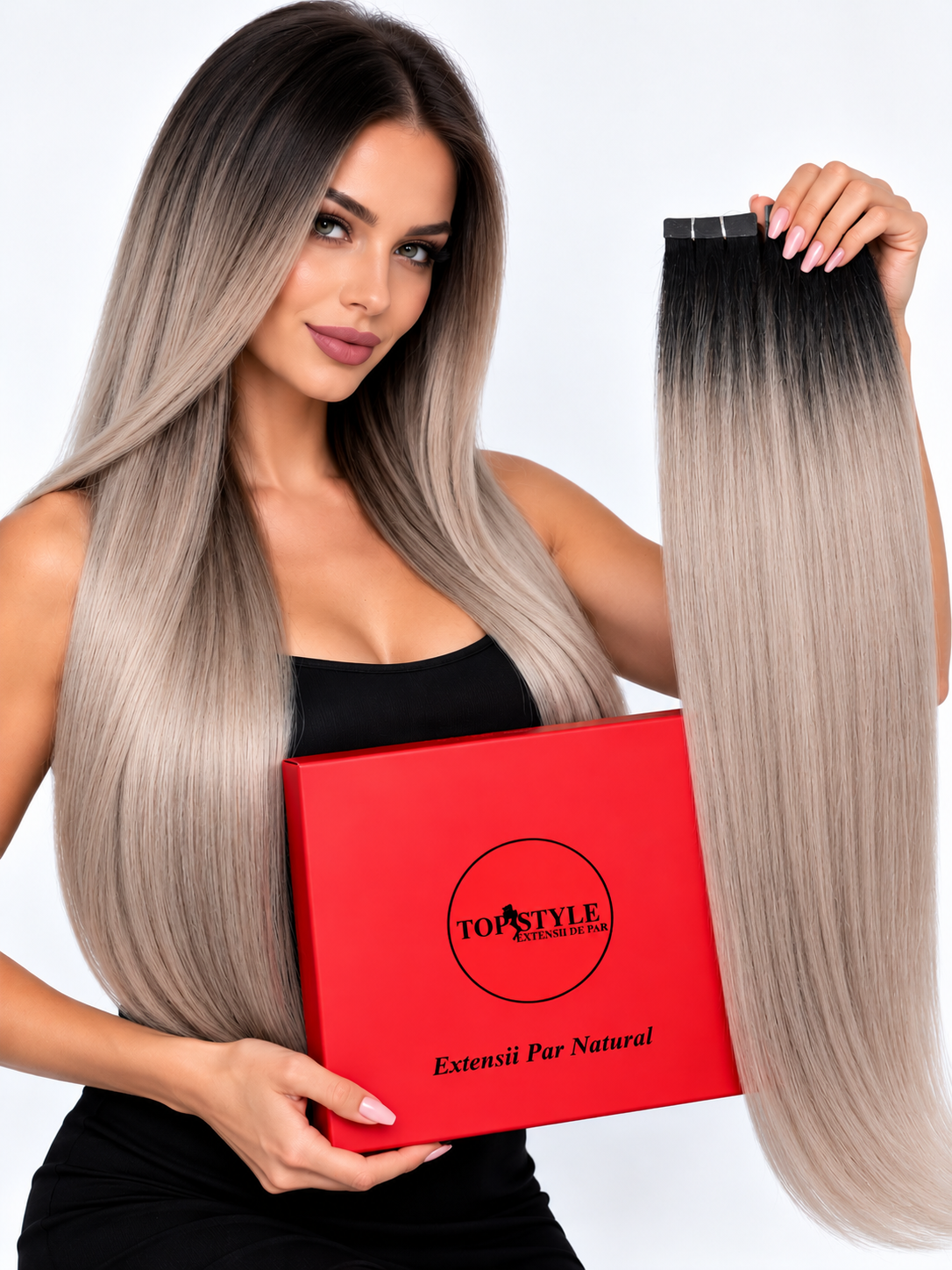 Extensii cu Banda Ombre Negru Grey #1#grey
