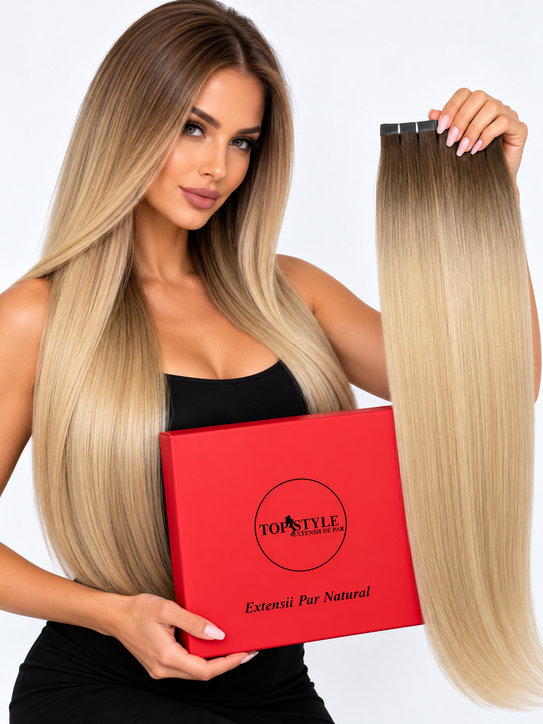 Extensii cu Banda Ombre Ciocolatiu Saten Inchis cu Blond