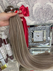 Extensii Nanoring Balayage Saten Ciocolatiu Blond Alb  Par Rusesc