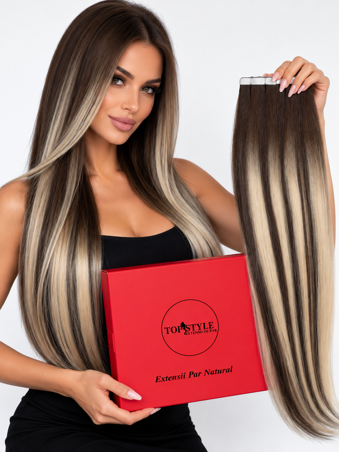 Extensii cu Banda Suvitat Saten Inchis cu Blond