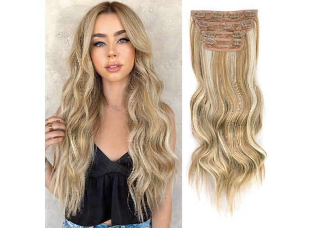 Extensii clip-on sintetic (dublu volum)Saten deschis/Blond suvitat, 200g 60cm