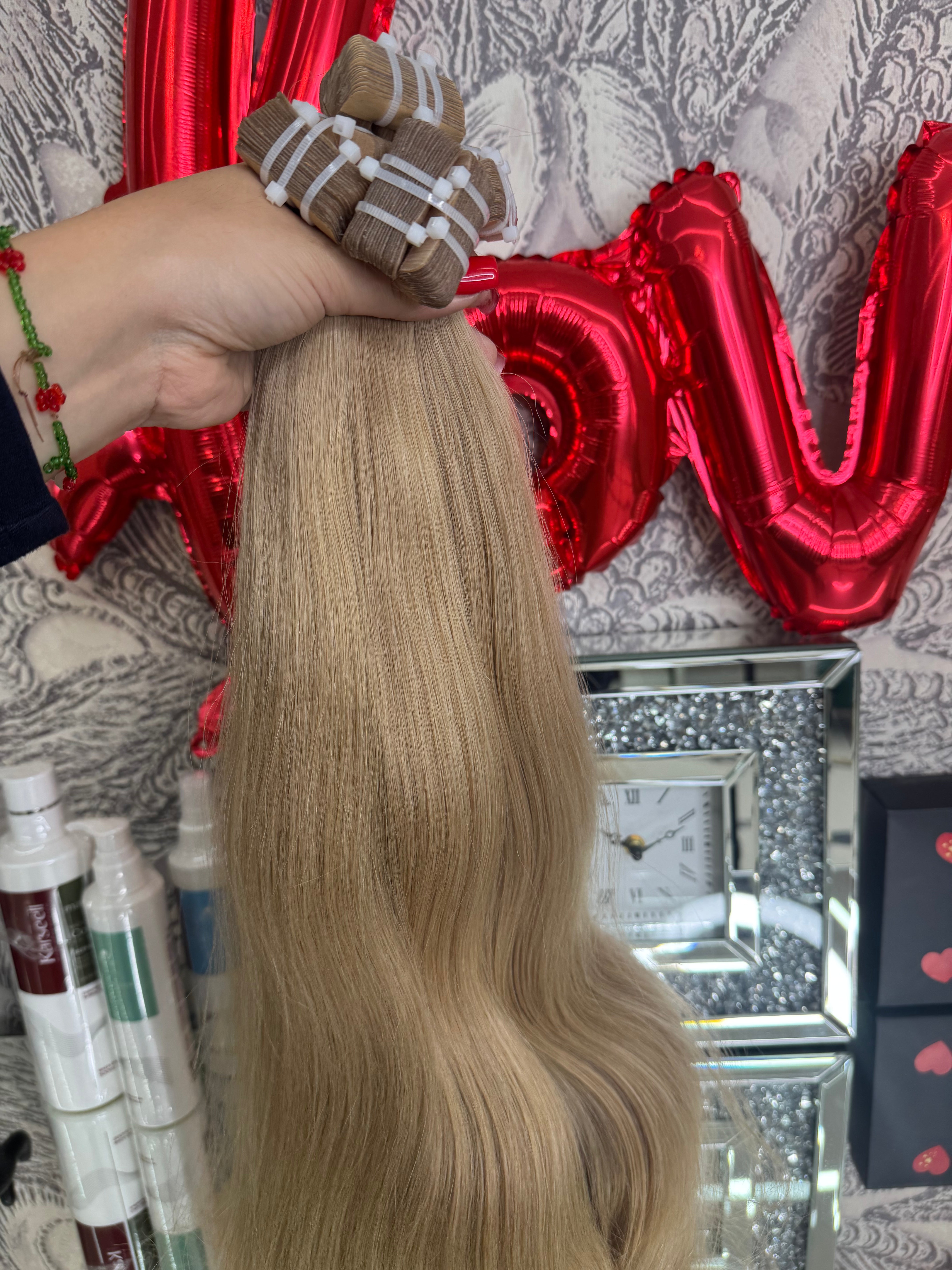 Extensii Tape On Par Natural Rusesc Blond Inchis
