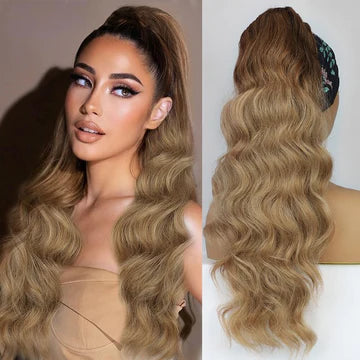 COADA PAR ONDULAT 70 CM - OMBRE SATEN CIOCOLATIU / BLOND CONIAC