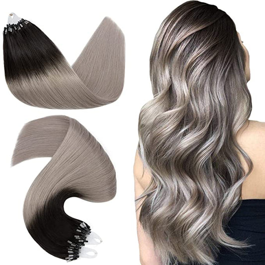 Extensii de păr cu microring Ombre negru cu grey