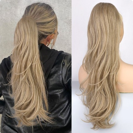 Coada de Par Dreapta Blond Bej 60 cm Dublu volum 170 gr