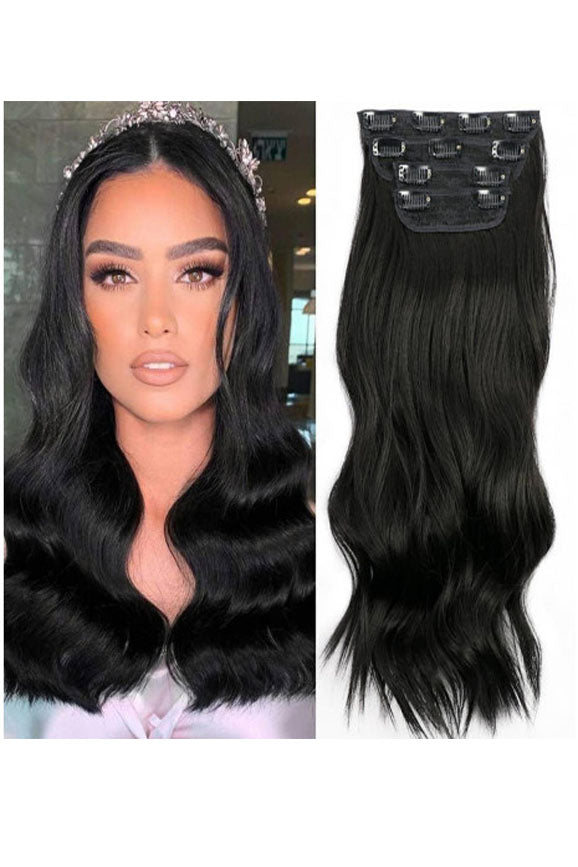 Extensii clip-on sintetic (dublu volum) Negru, 200g 60cm