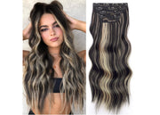 Extensii clip-on sintetic (dublu volum) Negru/Blond suvitat, 200g 60cm