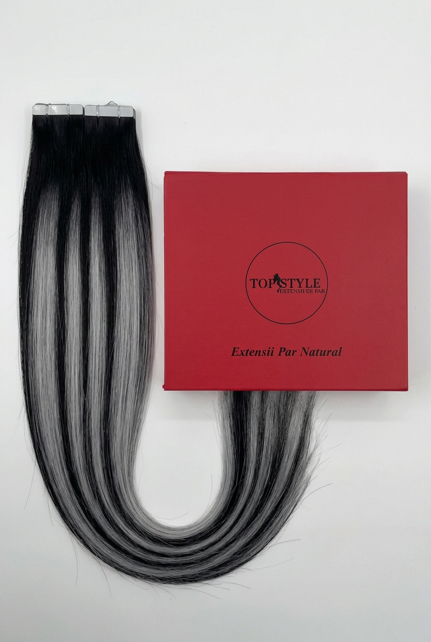 Extensii cu Banda Suvitat Negru cu Grey #1Grey