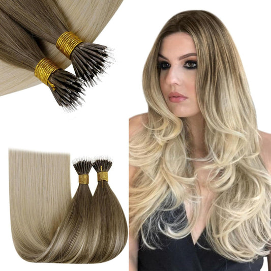 Extensii de par cu Nanoring Saten deschis cu blond
