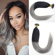 Extensii de par cu Nanoring Ombre Brunet cu Grey