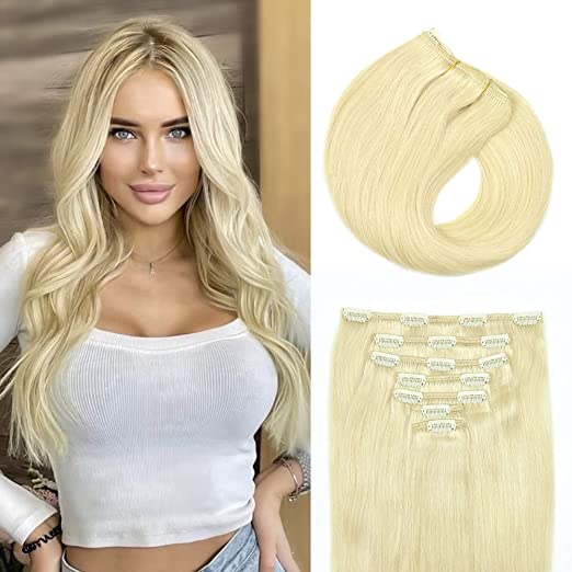 Extensii De Păr Clip On Blond Deschis Platinat #60